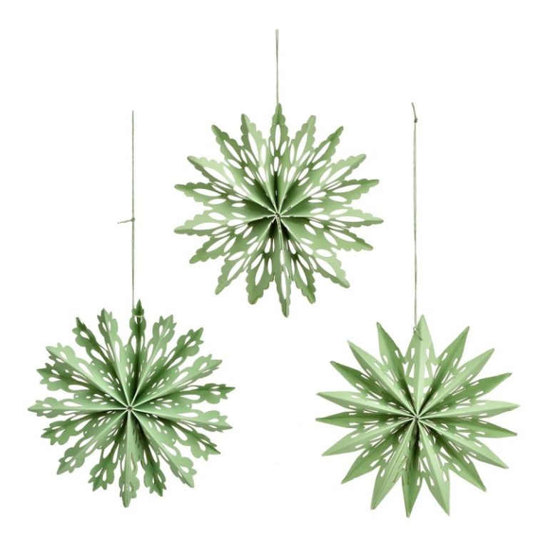 Christmas hanger snowflake made of paper_cardboard, set of 12, green (W_H_D) 10x10x2cm