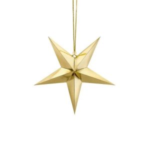 Customized Gold Five Point Paper Star With Silver Twine 3 Sizes Available