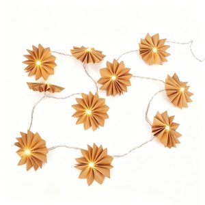 Kraft Paper Pleated Star Flower LED String Lights | Bulk Rustic Holiday Garland Lights