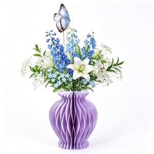 Origami Vase with Die-Cut Paper Flowers | Bulk Ready-to-Display Floral Decor