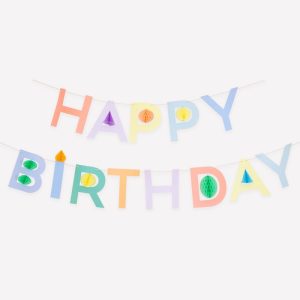 Pastel honeycomb 'Happy Birthday' banner