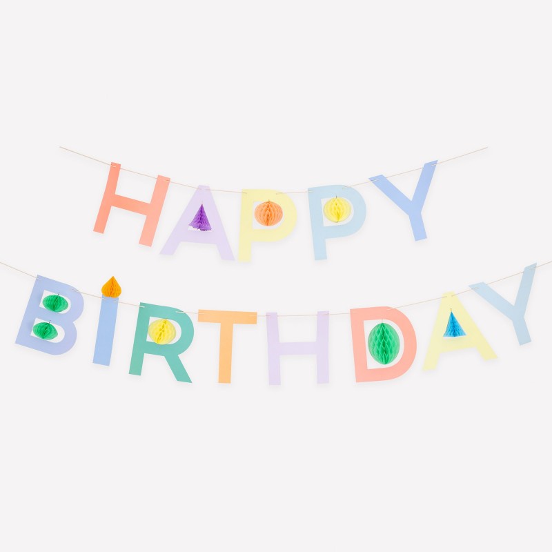 Pastel honeycomb 'Happy Birthday' banner