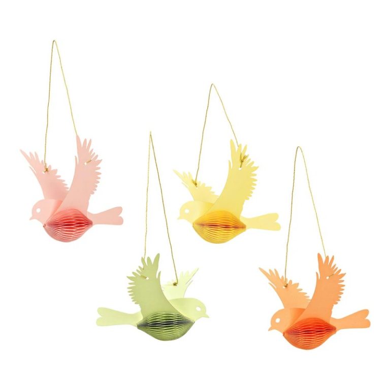 Pastel honeycomb bird hanging decorations (set of 4)