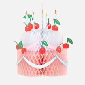 Pastel two-tier honeycomb birthday cake hanging decoration