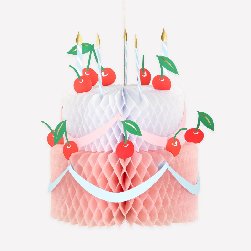 Pastel two-tier honeycomb birthday cake hanging decoration