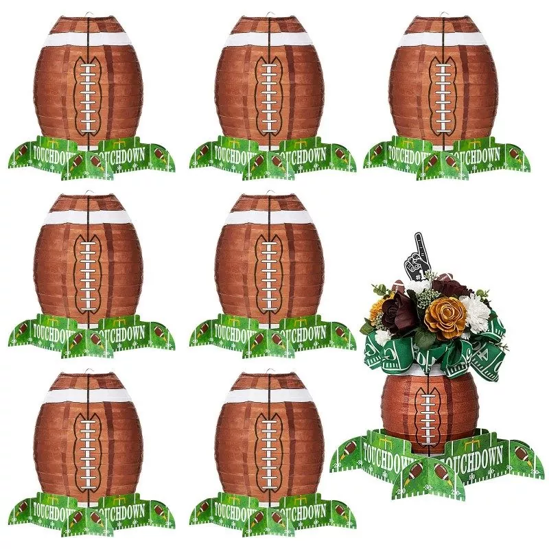 8 inch football shaped paper lanterns with touchdown table stand, American football game day party centerpiece decorations