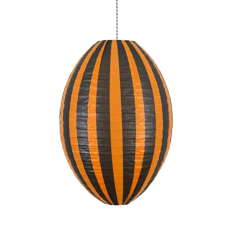 Black orange striped oval Halloween paper lantern