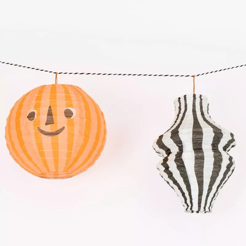 Cute pumpkin and striped paper Halloween lanterns
