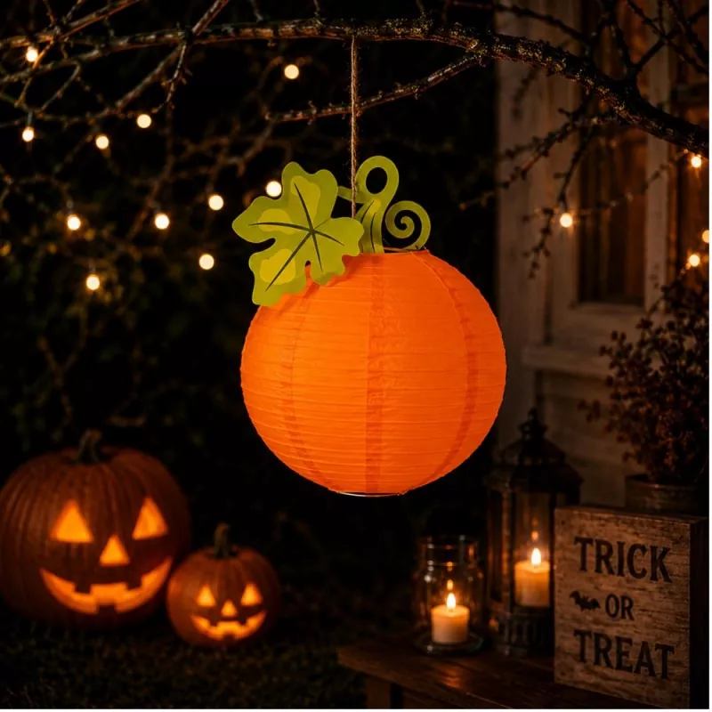 Halloween pumpkin hanging paper lantern with leaf