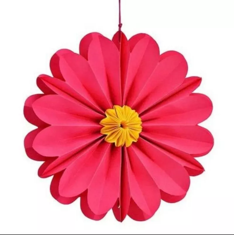 Hot pink paper daisy hanging fan decoration for spring party backdrop