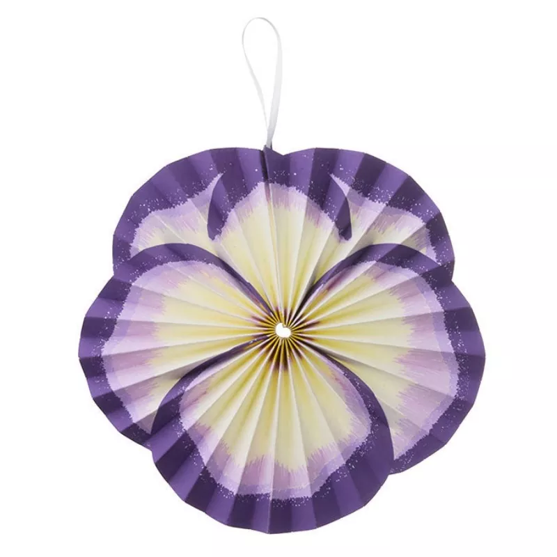 Purple pansy printed folded paper fan hanging ornament spring decor
