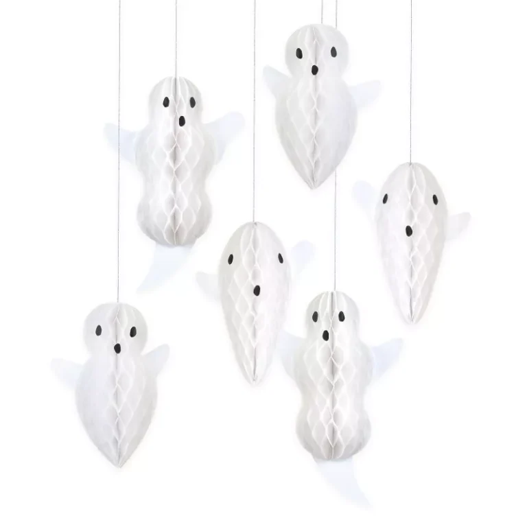 Varied design white paper ghost honeycomb hangings Halloween decor