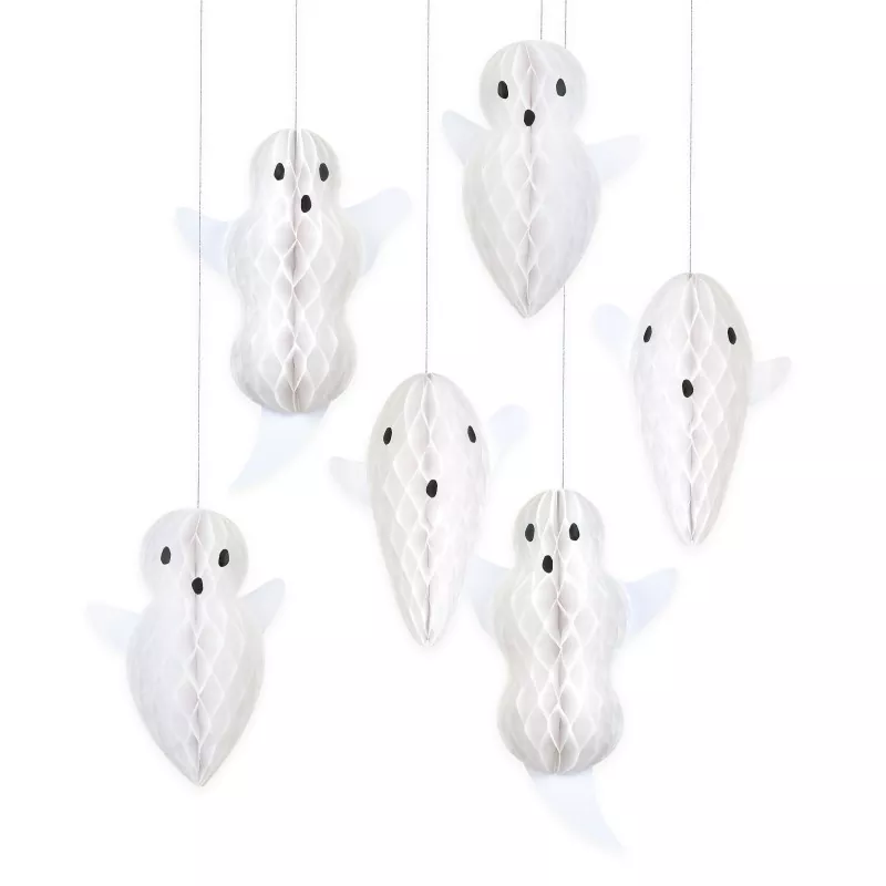 Varied design white paper ghost honeycomb hangings Halloween decor