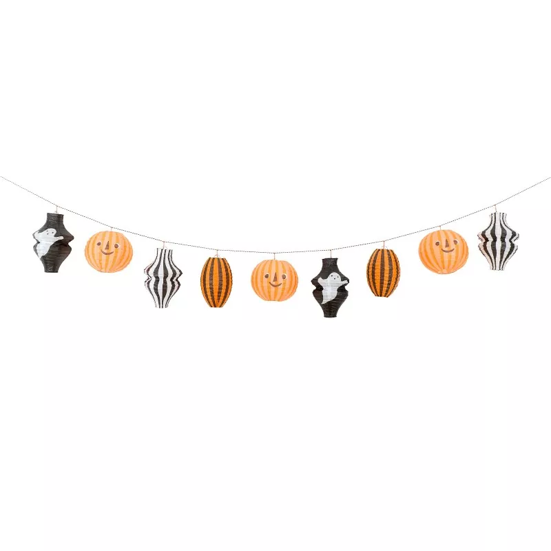 Vintage Halloween Paper Lantern Garland, Pumpkin, Ghost and Striped Vase Shaped Hanging Paper Lantern Party Banner