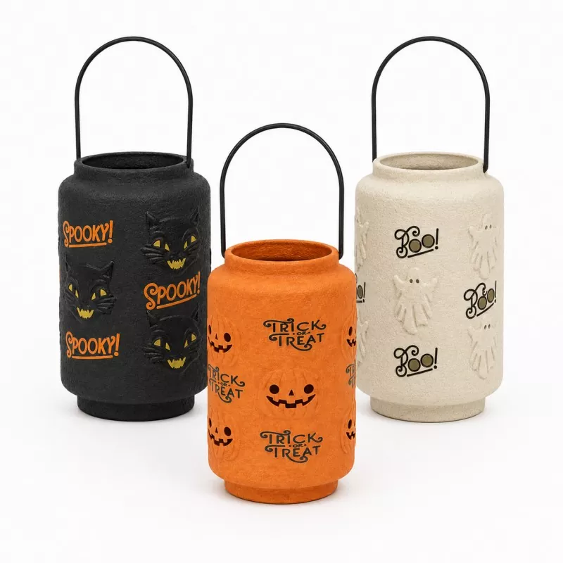 3 styles paper pulp Halloween lanterns black cat pumpkin ghost decor