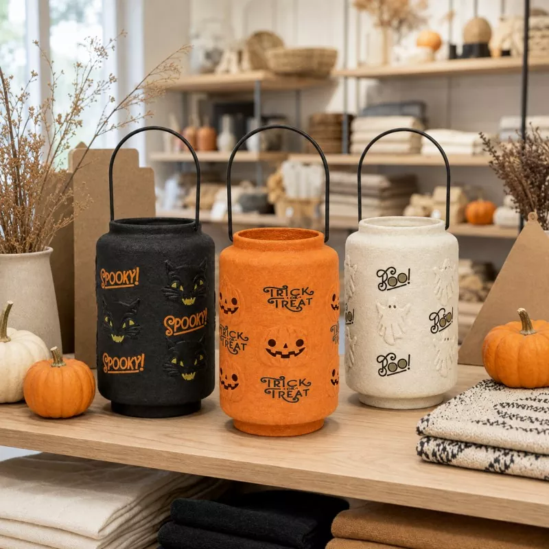Paper pulp Halloween lantern set retail shelf display