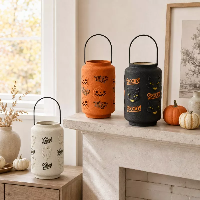 Paper pulp Halloween lanterns fireplace mantel fall home decoration