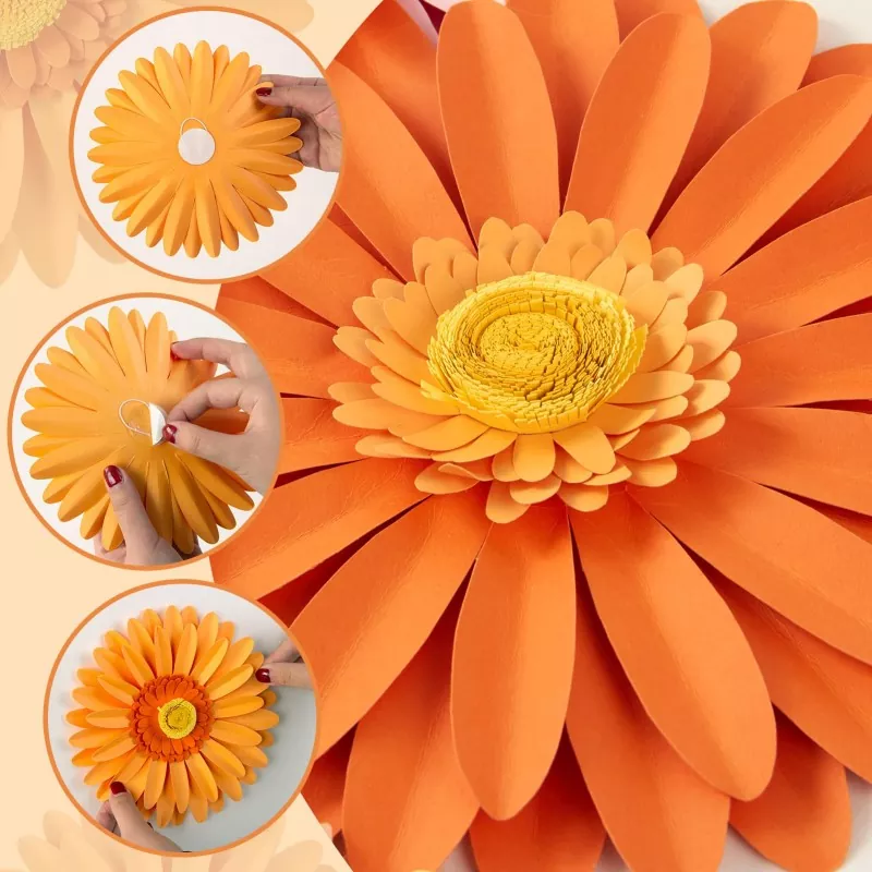3D gerbera paper flower close‑up with hanging hook installation guide