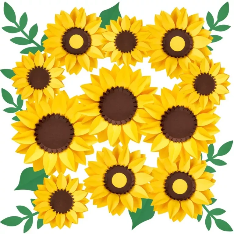 3D paper sunflower decor set, mixed‑size paper sunflowers and leaves