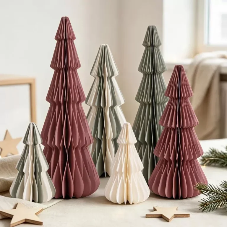 6pcs Burgundy Sage Accordion Paper Christmas Trees Home Table Decor