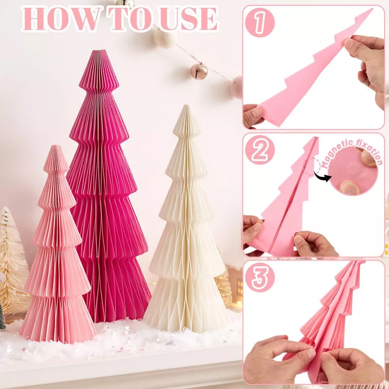 Assembly instructions for magnetic pleated paper Christmas table trees