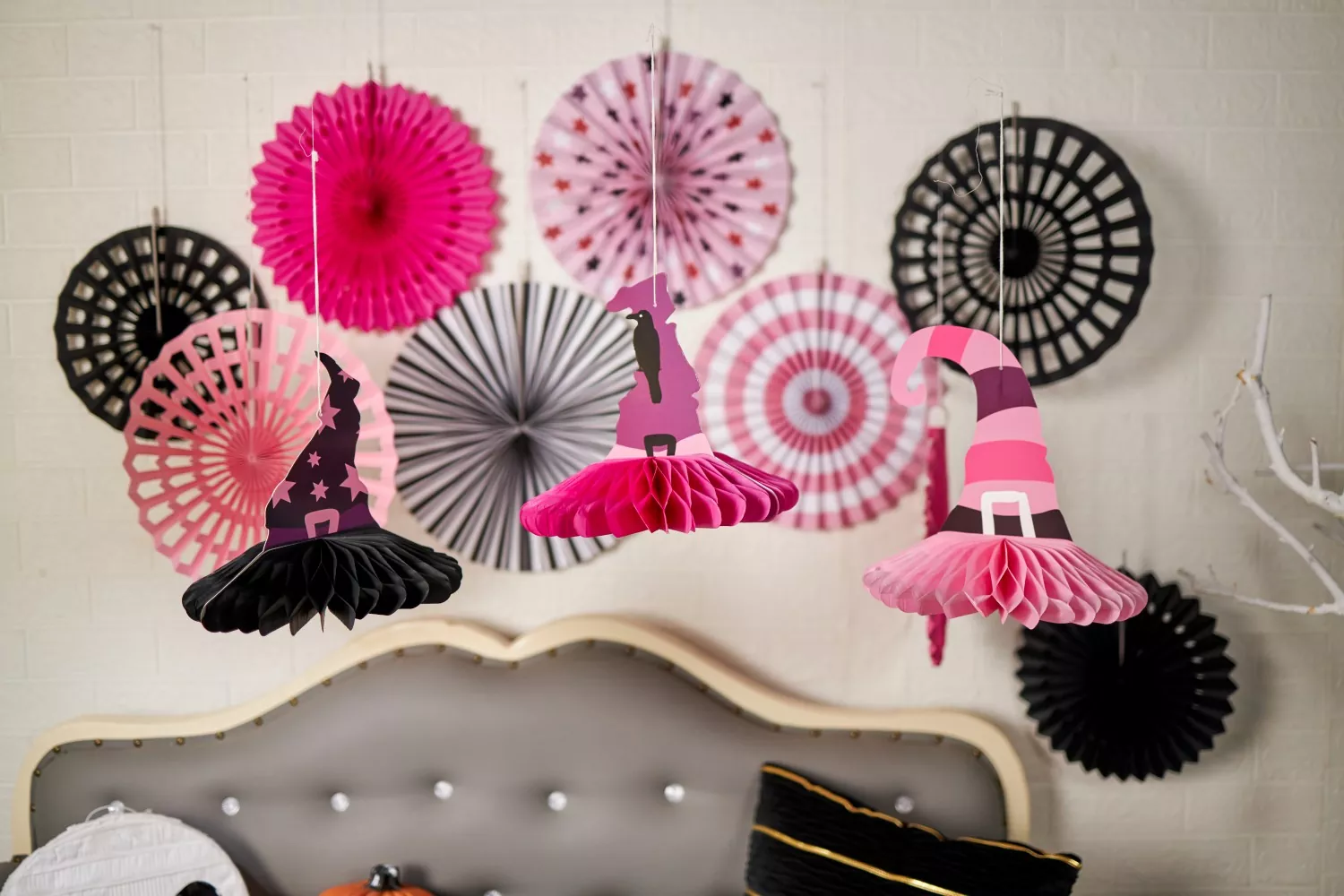 Assorted witch hat honeycomb hanging party decorations