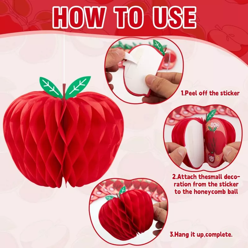 How‑to‑use assembly guide for red apple honeycomb paper hanging decorations