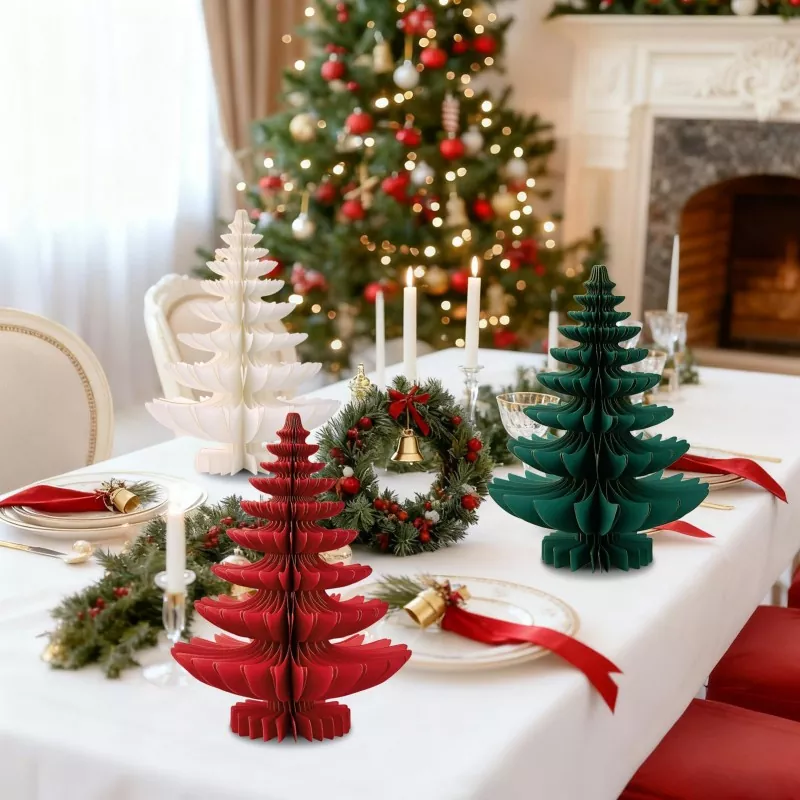 Paper Christmas tree table centerpiece for holiday dinner table