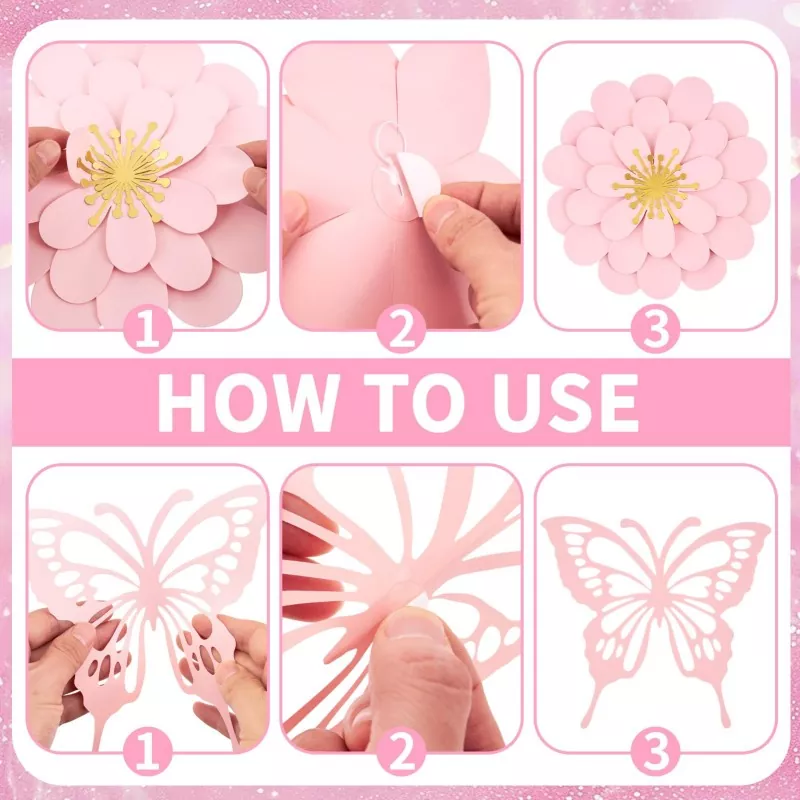 Step‑by‑step assembly guide for paper flowers & butterflies, installation tutorial