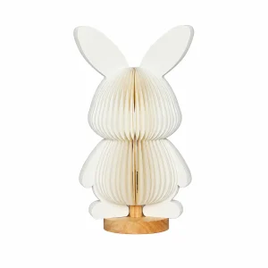Nordic style white foldable paper rabbit lamp shade with 3D honeycomb structure, expanding into a cute modern bunny figure for nursery and home decor.
