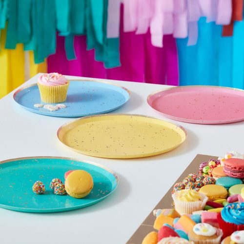 Gold Flecked Brights Rainbow Party Plates Bulk Gold Flecked Brights Rainbow Party Plates Bulk